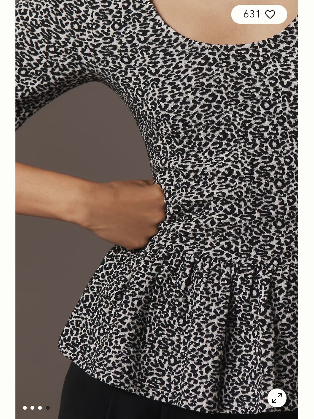 Maeve Black and White Leopard-Print Peplum Top